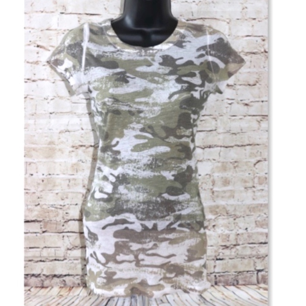 579 Camouflage Semi Sheer Cap Sleeve T-Shirt